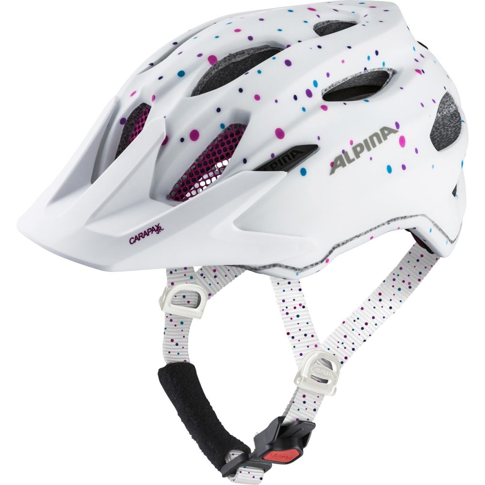 Alpina Carapax JR Lasten pyöräilykypärä – White Polka Dots