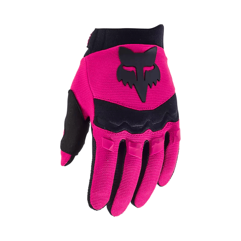 Fox Youth Dirtpaw Gloves – mustat lasten maastopyöräilyhanskat, joissa on TPR-suojat rystysissä ja silikoniprintti sormenpäissä.