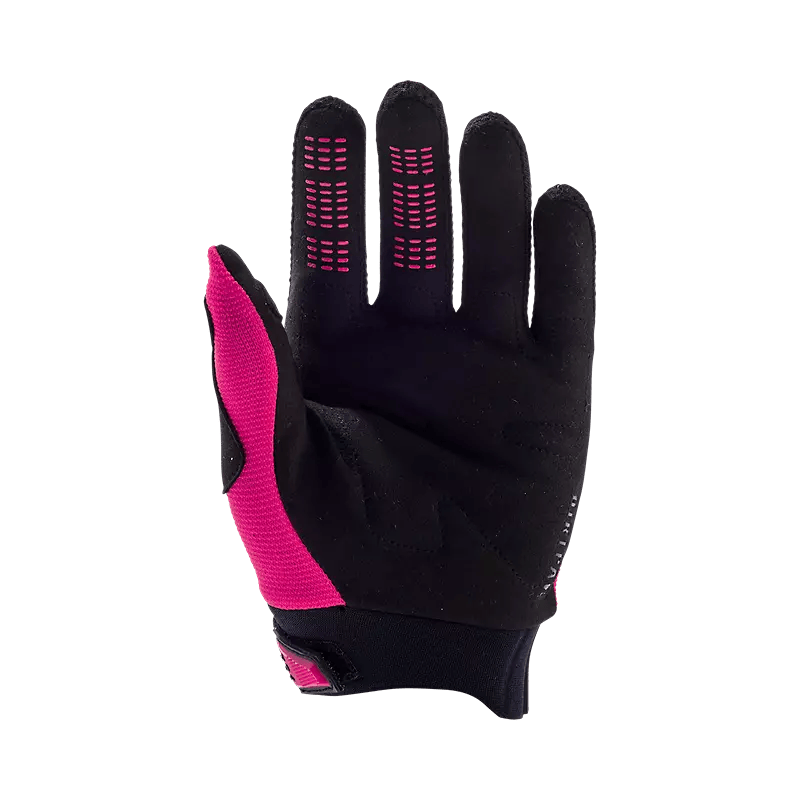 Fox Youth Dirtpaw Gloves – mustat lasten maastopyöräilyhanskat, joissa on TPR-suojat rystysissä ja silikoniprintti sormenpäissä.