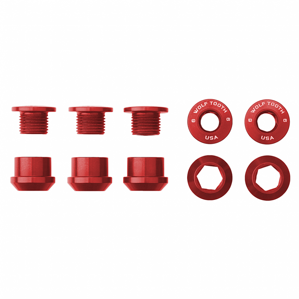 Wolf Tooth Set of 5 Chainring 6mm Bolts+Nuts for 1X – Punainen
