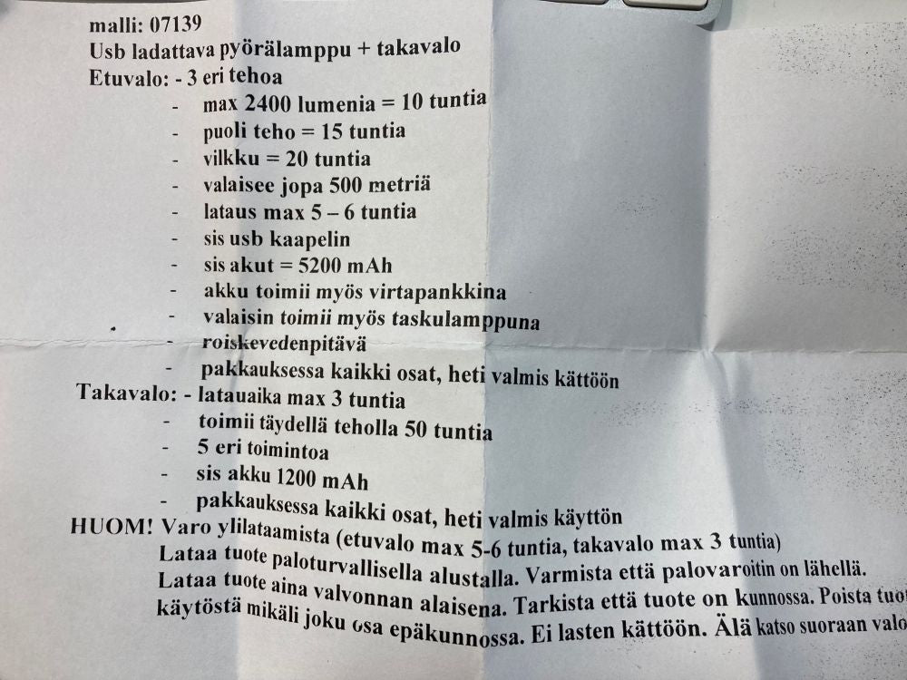 Pyörän LED valosetti paketissa USB-ladattavat etuvalo max 2400 lumen ja takavalo, kuva 2