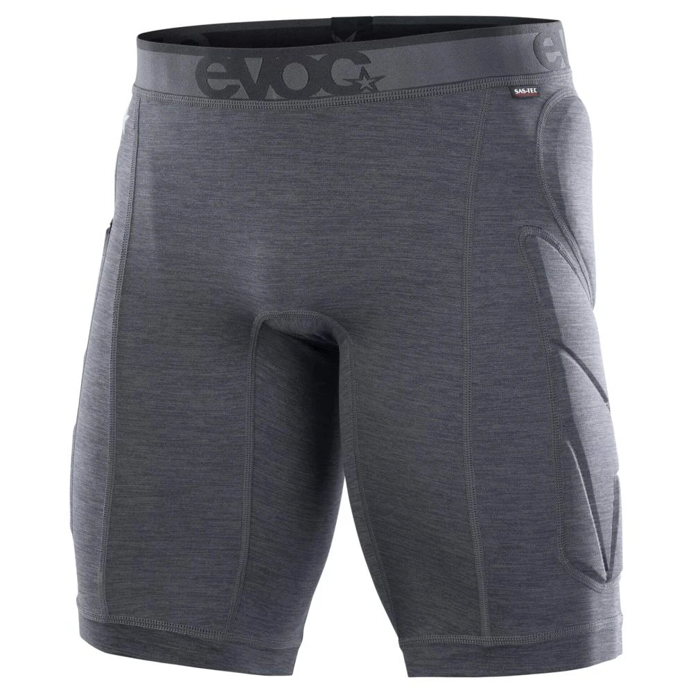 Evoc Crash Pants -suojashortsit sivusuuntaisilla lonkkasuojilla ja pehmusteilla, suunniteltu pyöräilyyn ja talviurheiluun
