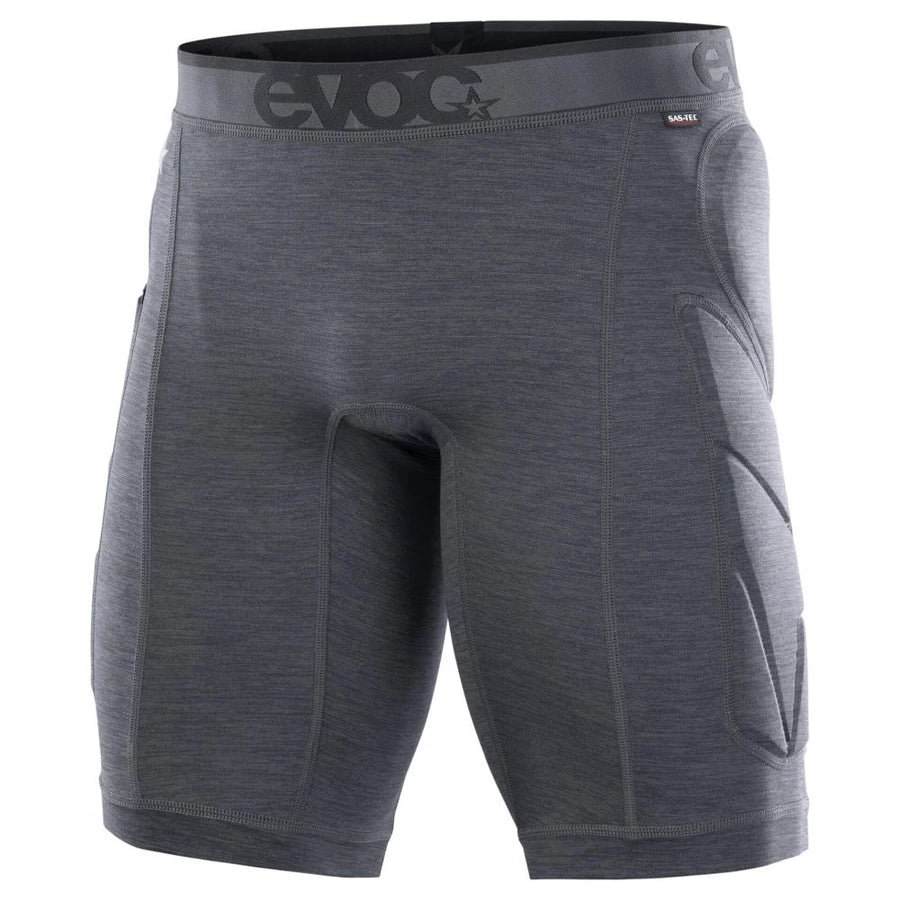 Evoc Crash Pants -suojashortsit sivusuuntaisilla lonkkasuojilla ja pehmusteilla, suunniteltu pyöräilyyn ja talviurheiluun