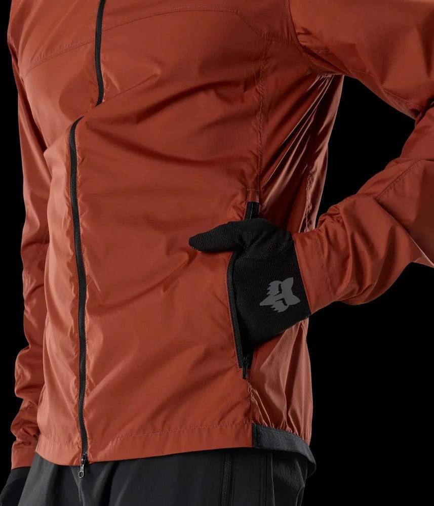 FOX Ranger Wind Jacket Amber Scarlet vetoketjullisella taskulla