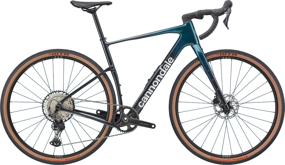 Cannondale Topstone Carbon 3 GRX 1x12 Deep Teal gravel-pyörä hiilikuiturungolla, Kingpin-takajousituksella ja Shimano GRX 1x12 -voimansiirrolla.