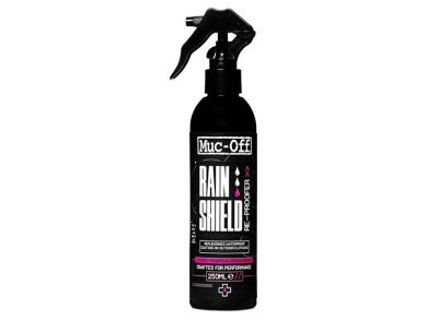 MUC-OFF Rain Shield Re-Proofer 250 ml kyllästesuihke teknisten ajovaatteiden vedenhylkivyyden palauttamiseen